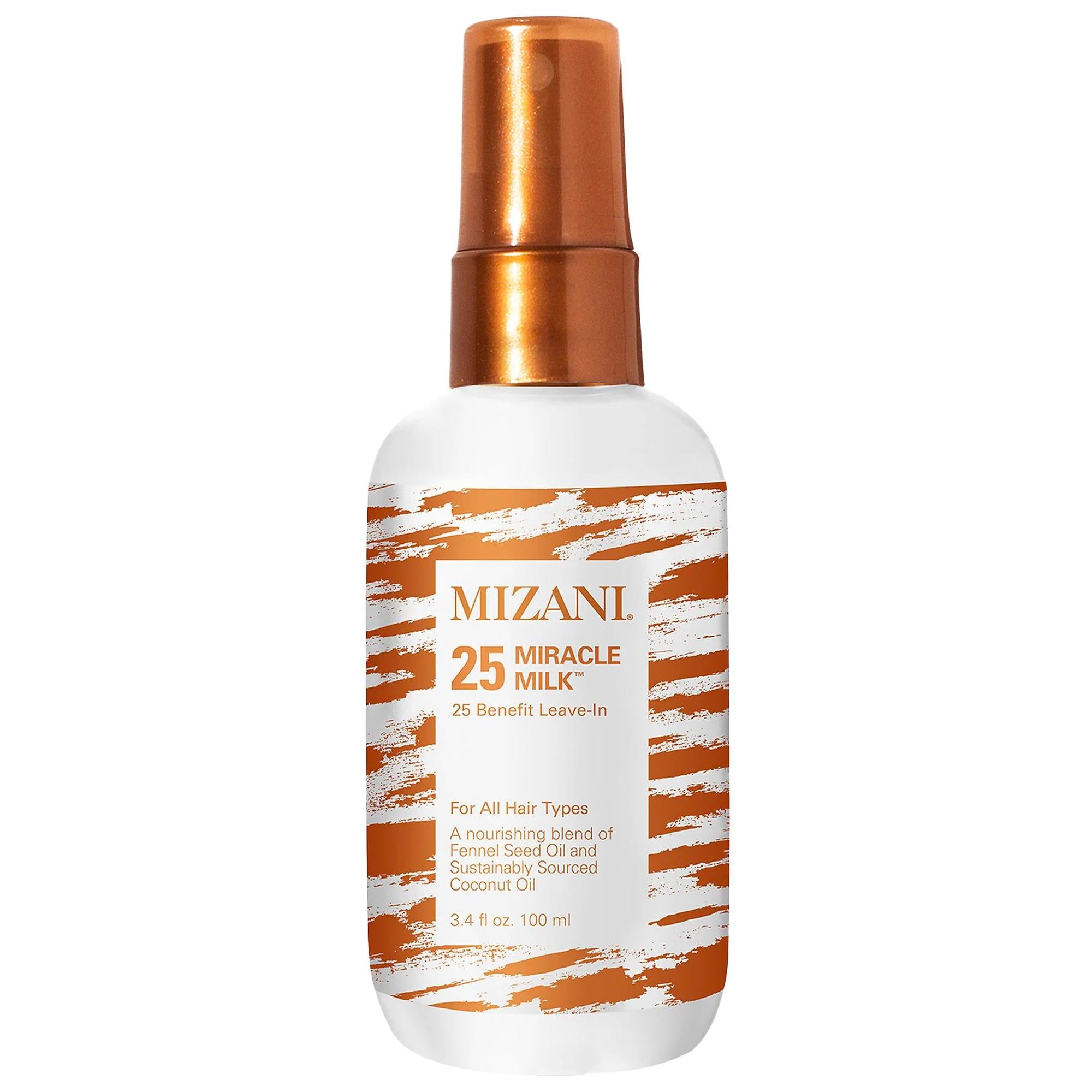 Mini 25 Miracle Milk Leave-In Conditioner - Lightweight Heat Protectant Spray for All Hair Types Mini 25 Miracle Milk Leave-In Conditioner: Heat Protectant Spray Leave-in conditioner, Heat protectant hair spray, Multi-benefit hair product, Curl enhancing spray, Natural hair care product, Hair care, Hair styling, Leave-in hair products, Hair repair, Dry hair solution, Frizzy hair solution, Hair protection, Coconut oil hair products, Fennel seed oil hair products, Clean beauty hair care, Daily hair care, Hair