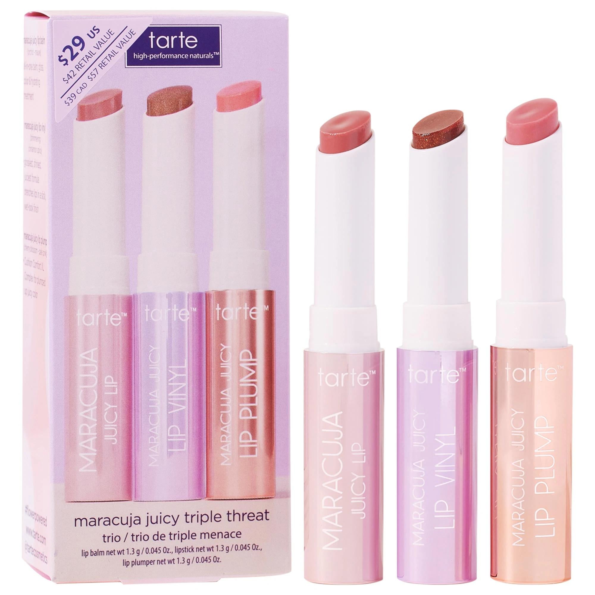 Tarte Mini Maracuja Juicy Triple Threat Trio: Hydrating Vegan Lip Balm Set with Maracuja Oil for Plump, Smooth Lips Tarte Maracuja Lip Balm Trio: Hydrating & Plumping Vegan Lip Care Maracuja Juicy Lip Balm, Vegan Lip Balm, Cruelty-Free Lip Plumper, Hydrating Lip Treatment, Mini Lip Balm Set, Lip Plumping Balm, Maracuja Oil Lip Care, Natural Lip Balm, Lip Vinyl, Superfruit Lip Balm, Lip Balm Set, Lip Care, Lip Hydration, Lip Plumper, Vegan Beauty, Cruelty-Free Beauty, Natural Ingredients, Mini Lip Products, 