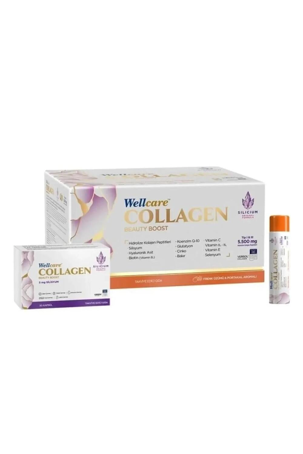 Wellcare Collagen Supplement Liquid 5500 Mg Hydrolyzed Peptides Type I-III - Beauty & Health Boost Wellcare Collagen Supplement 5500 Mg - Beauty & Health Collagen Supplement, Beauty and Health, Hydrolyzed Collagen Peptides, Dietary Supplement, Liquid Collagen, Skin Health, Beauty Supplements, Health Supplements, Blackcurrant Flavor, Orange Flavor, Anti-Aging, Wellness Products, Beauty Products, Health and Beauty, Supplement for Skin Elasticity
