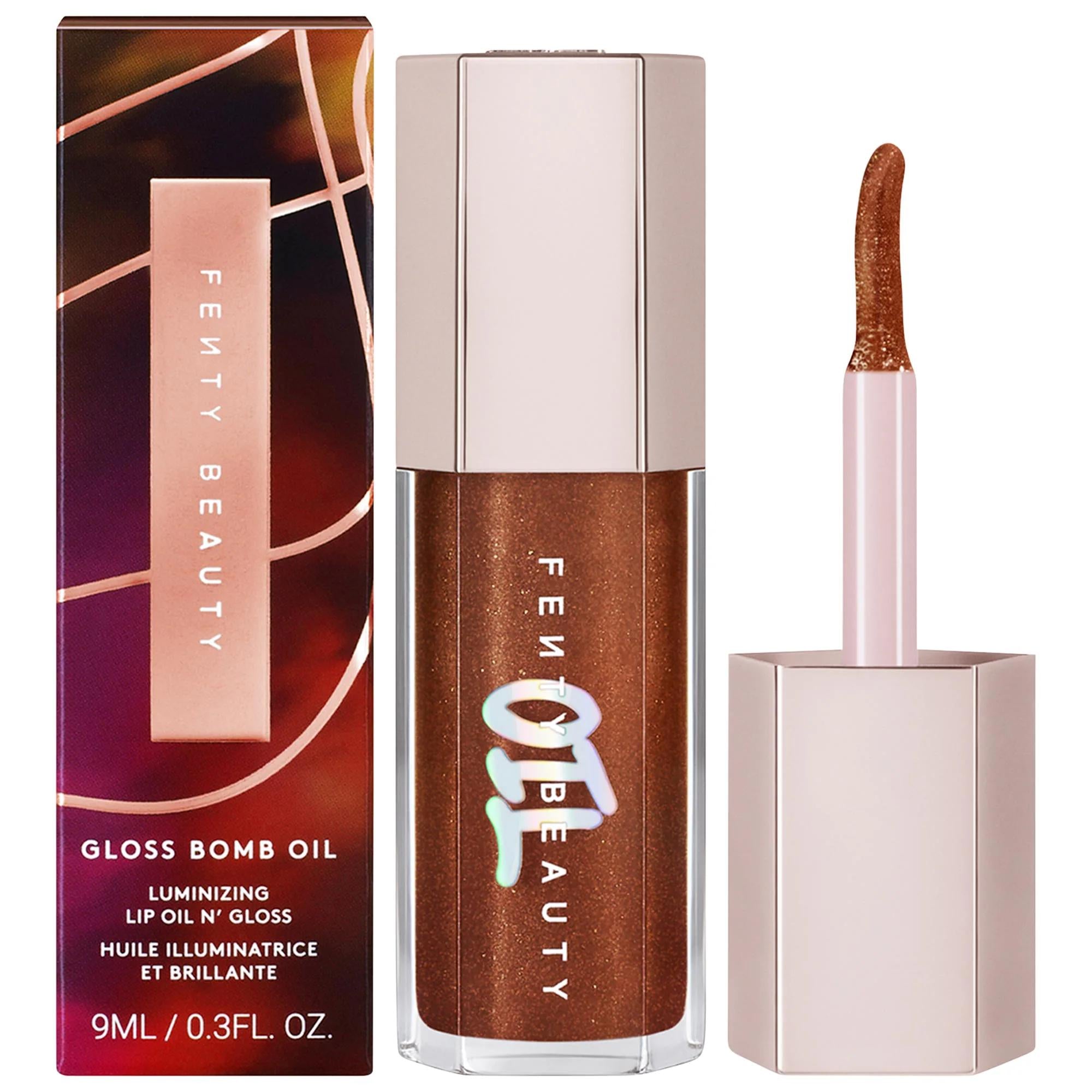 Fenty Beauty Gloss Bomb Oil Luminizing Lip Oil &#39;N Gloss - Shimmering, Nourishing Lip Gloss with Coconut-Vanilla Scent Fenty Beauty Gloss Bomb Oil - Nourishing Lip Gloss lip gloss, lip oil, cruelty-free cosmetics, shimmering lip gloss, nourishing lip care, hyaluronic lip gloss, shea butter lip care, coconut-vanilla scented cosmetics, Fenty Beauty, beauty products, lip care, makeup, cosmetics, cruelty-free beauty, shimmering shades, nourishing ingredients