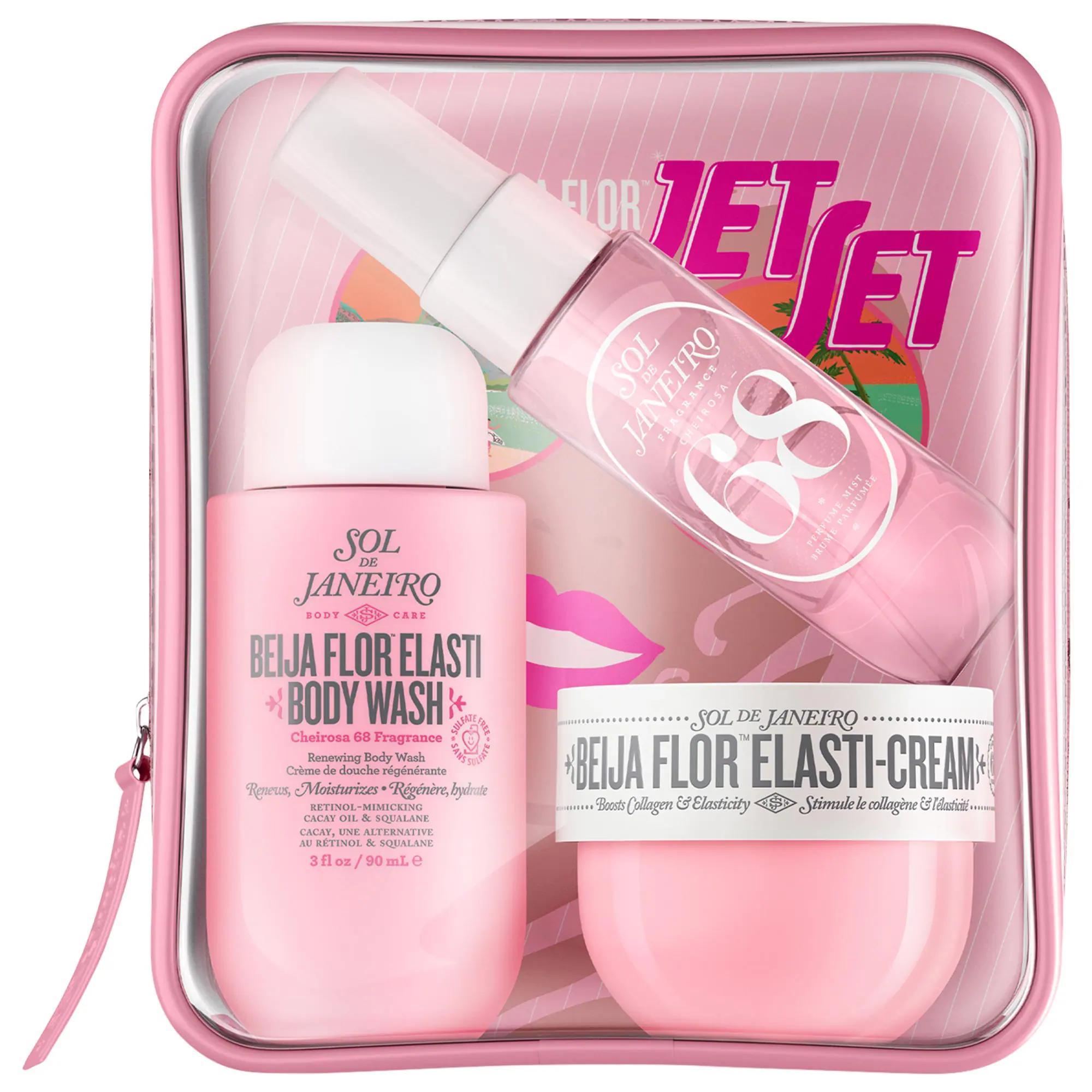 Beija Flor Jet Set: Collagen Body Care Set - Hydrating Body Wash, Firming Cream & Floral Fragrance Mist - Vegan & Cruelty-Free Skincare Beija Flor Set: Collagen Body Care - Hydrate, Firm & Scent body care set, collagen body cream, vegan skincare, hydrating body wash, floral fragrance mist, skin elasticity, travel size skincare, cruelty-free body care, Cheirosa '68 scent, firming body lotion, body wash, body cream, hair mist, fragrance mist, vegan collagen, cacay oil, plant squalane, travel size, mini skinca