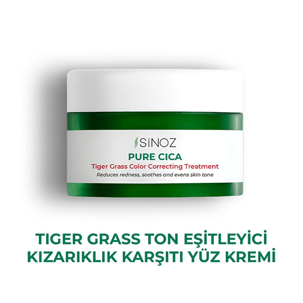 Sinoz Pure Cica Tiger Grass Facial Cream - Redness Relief, Tone Correction, Sensitive Skin Soothing, and Barrier Repair - Centella Asiatica Sinoz Cica Cream: Redness Relief & Skin Tone Correction Cica cream, Tiger grass cream, Redness relief cream, Skin tone correcting cream, Sensitive skin cream, Centella Asiatica cream, Soothing face cream, Anti-redness face cream, Facial redness treatment, Barrier repair cream, Facial Cream, Skin care, redness relief, skin tone correction, sensitive skin, Centella Asiati