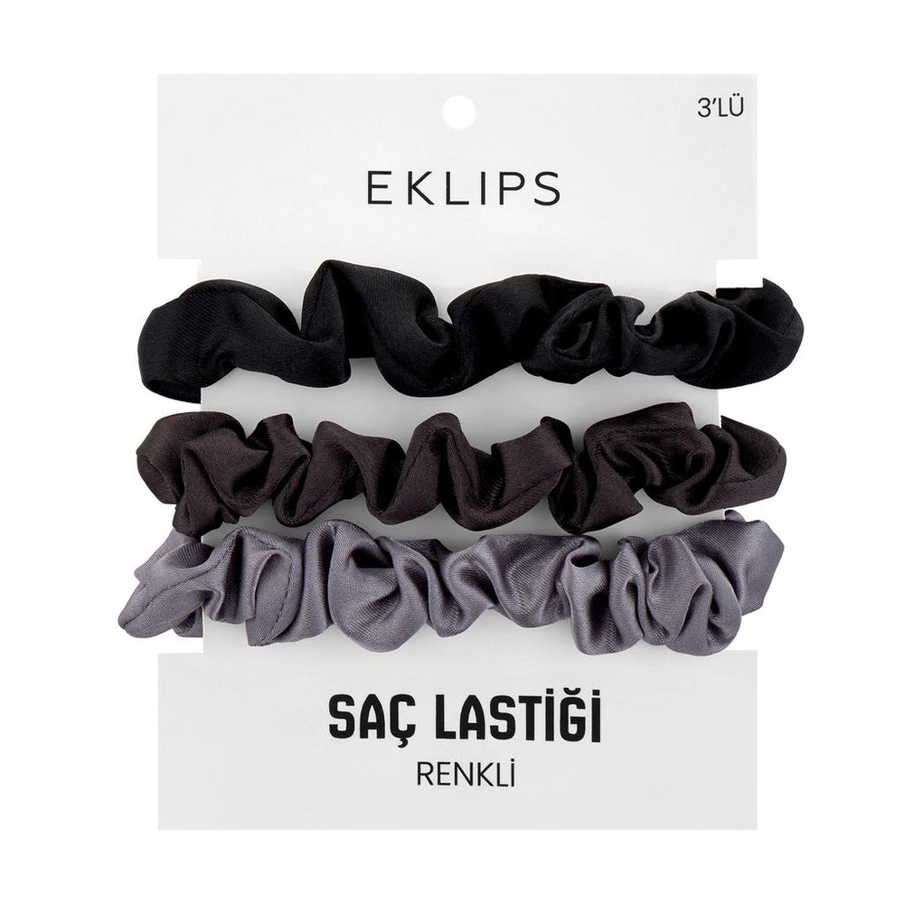 Eklips Satin Elastic Hair Ties Gentle Hold Black 3-Pack