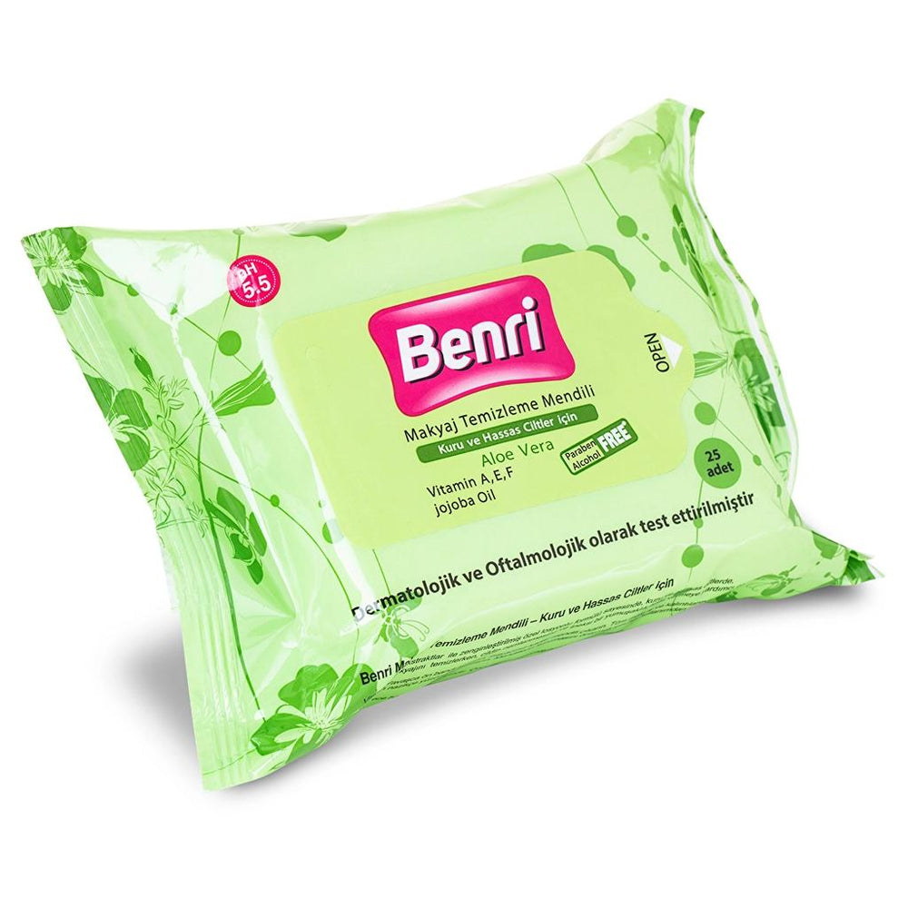 Benri Makeup Remover Wipes for Dry & Sensitive Skin 25 Count