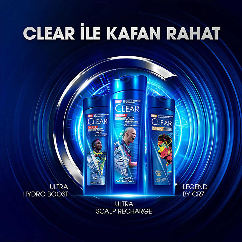 Clear Men Vin’cius Jœnior Anti-Dandruff Shampoo: Ultra Hydro Boost for Men - 10x Deeply Moisturizing, Eucalyptus & Cedarwood, Fight Dry Scalp & Flakes - image 2