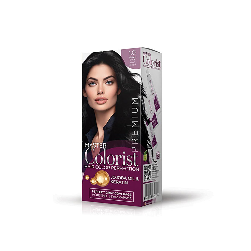 Master Colorist Premium Krem Saç Boyası - Permanent Hair Color with Keratin Mask & Jojoba Oil - 1.0 Siyah - Hair Dye