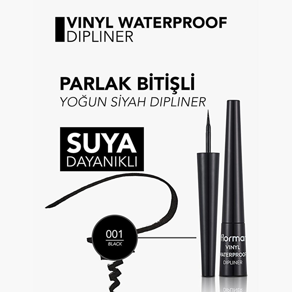 Flormar Waterproof Eyeliner - Black, Liquid, Long-Lasting, Intense Pigment, Fine Felt-Tip Applicator - view 4