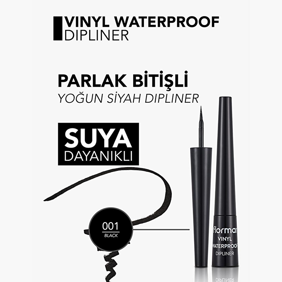 Flormar Waterproof Eyeliner - Black, Liquid, Long-Lasting, Intense Pigment, Fine Felt-Tip Applicator Flormar Waterproof Liquid Eyeliner - Black waterproof eyeliner, liquid eyeliner, intense pigment eyeliner, Flormar eyeliner, black eyeliner, long-lasting eyeliner, fine felt-tip applicator, cosmetic, makeup, eye makeup, durable makeup, smudge-proof cosmetics