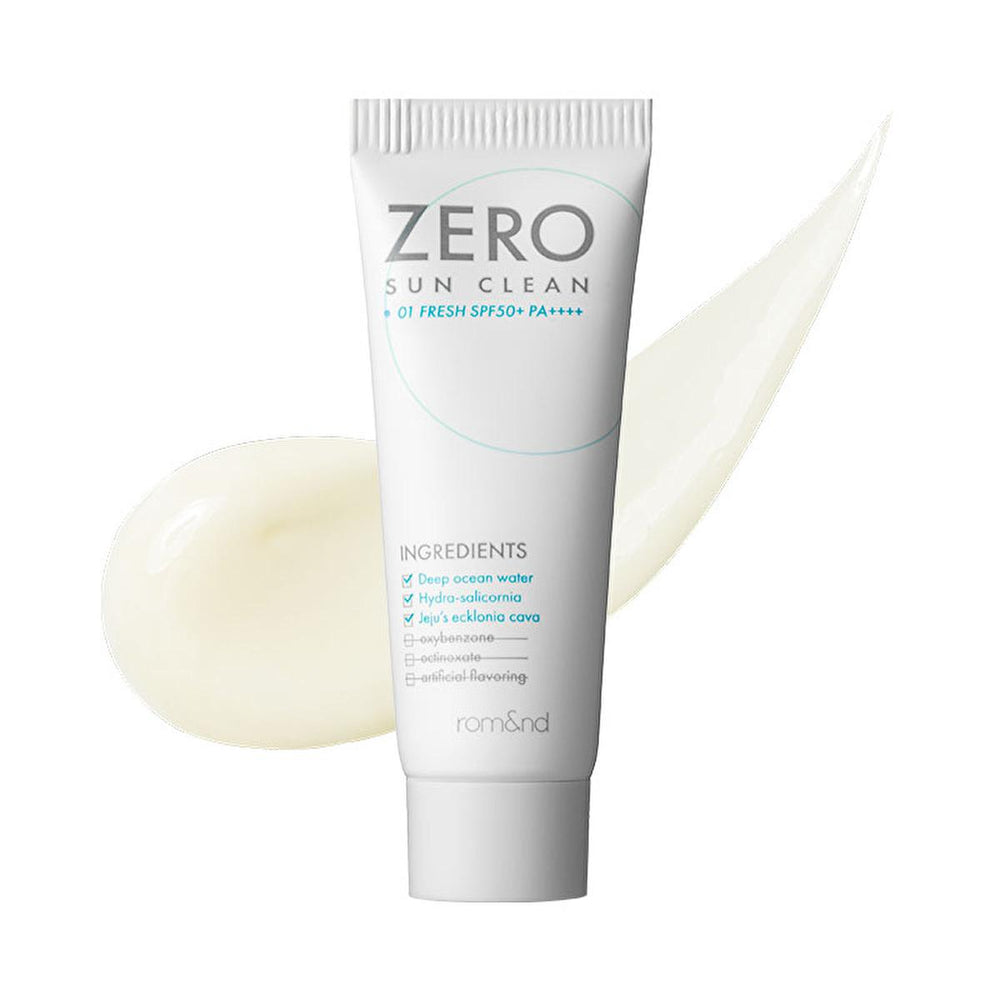 rom&nd Zero Sun Clean SPF 50+ Sunscreen - Gentle, Chemical-Free, Makeup Compatible UV Protection - Sunscreen