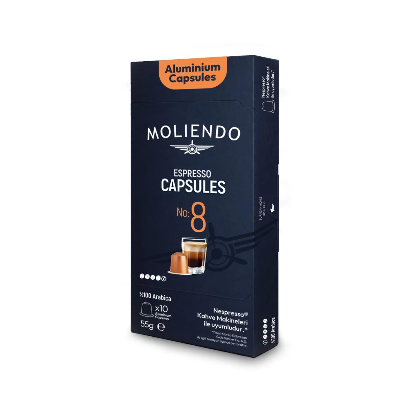 Moliendo No 8 Espresso Capsules Rich Coffee Blend 10-Pack 55g