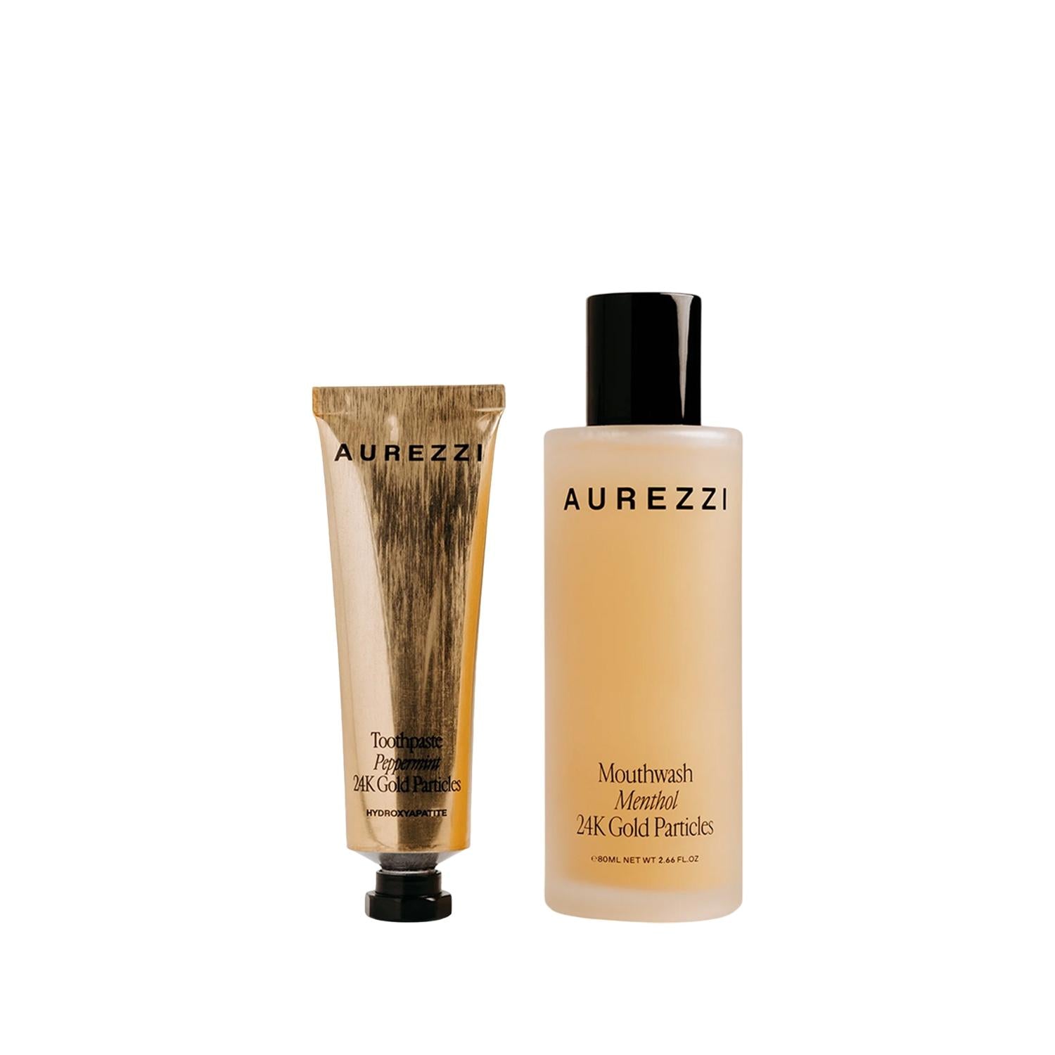 Aurezzi Travel Duo Gold Mouthwash &amp; Toothpaste Set