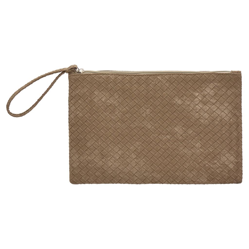 Eklips Beige Knit Pattern Reflective Clutch Bag