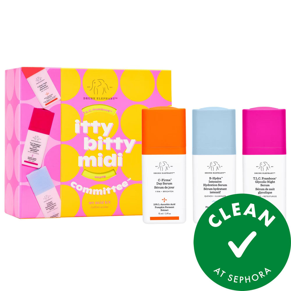Itty Bitty Midi Committee Skincare Serum Trio: Hydrate, Brighten, & Exfoliate - Anti-Aging, Fine Lines, Dryness - Vitamin C, Hyaluronic & Glycolic Acid Itty Bitty Serum Trio: Anti-Aging Skincare Set | Hydrate & Brighten skincare serum set, anti-aging serum, hyaluronic acid serum, glycolic acid serum, vitamin C serum, exfoliating serum, hydrating serum, cruelty-free skincare, clean skincare, serum for fine lines, skincare, serum, anti-aging, hydration, exfoliation, brightening, fine lines, wrinkles, pores, u
