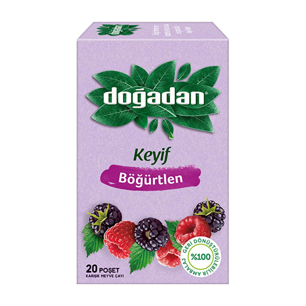Doğadan Blackberry Herbal Tea, 20 Tea Bags - Caffeine-Free, Stevia Sweetened Fruit Infusion - Food & Candy