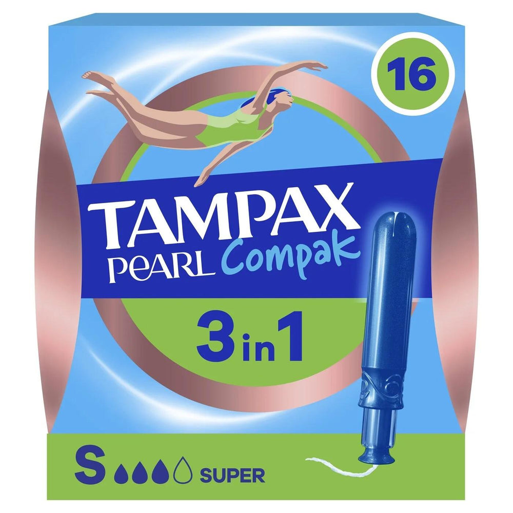 Tampax Pearl Compak Super Tampons for Leak Protection 16 Count