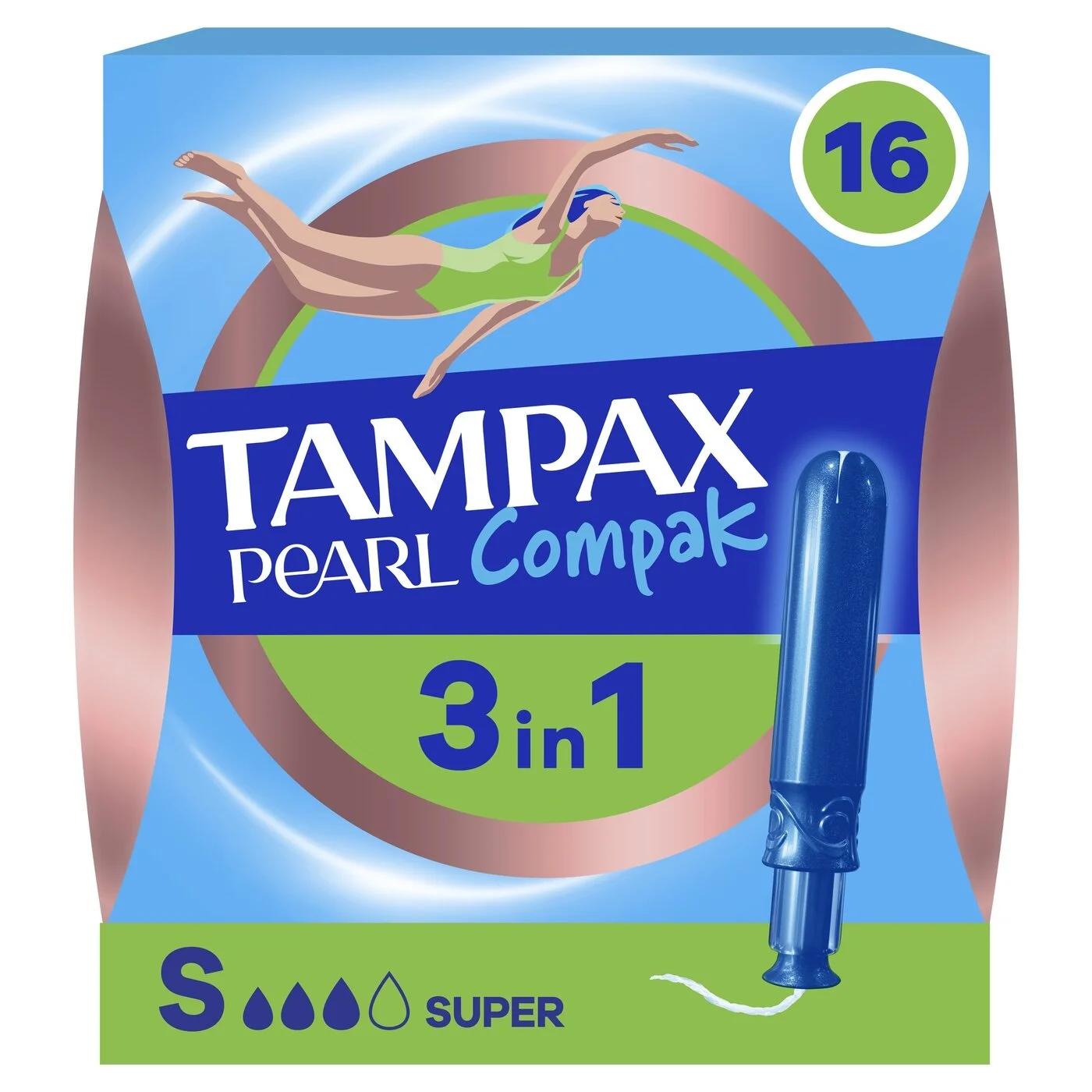 Tampax Pearl Compak Super Tampons for Leak Protection 16 Count