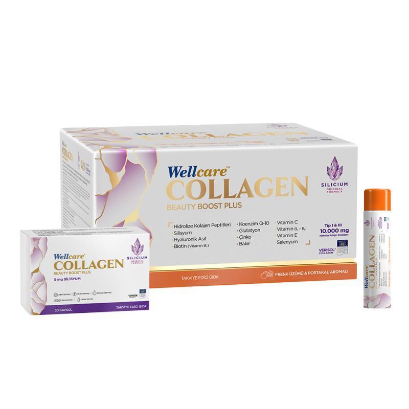 Wellcare Collagen Beauty Plus - Anti-Aging Collagen Supplement with Hydrolyzed Collagen Peptides, Hyaluronic Acid & Coenzyme Q10 - 30 Tubes x 40ml Wellcare Collagen Beauty Plus - Anti-Aging Collagen Supplement collagen supplement, beauty boost, anti-aging, hydrolyzed collagen peptides, hyaluronic acid, Coenzyme Q10, glutathione, silicon, skin health, beauty, youthful appearance, dietary supplement, drinkable tubes, capsules, convenience, skin elasticity, hydration, antioxidant benefits, wellness, self-care,