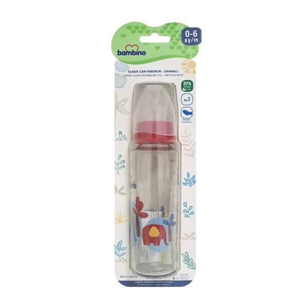 Bambino Glass Baby Bottle 225ml - Red Flower Design for Newborns - Baby Care