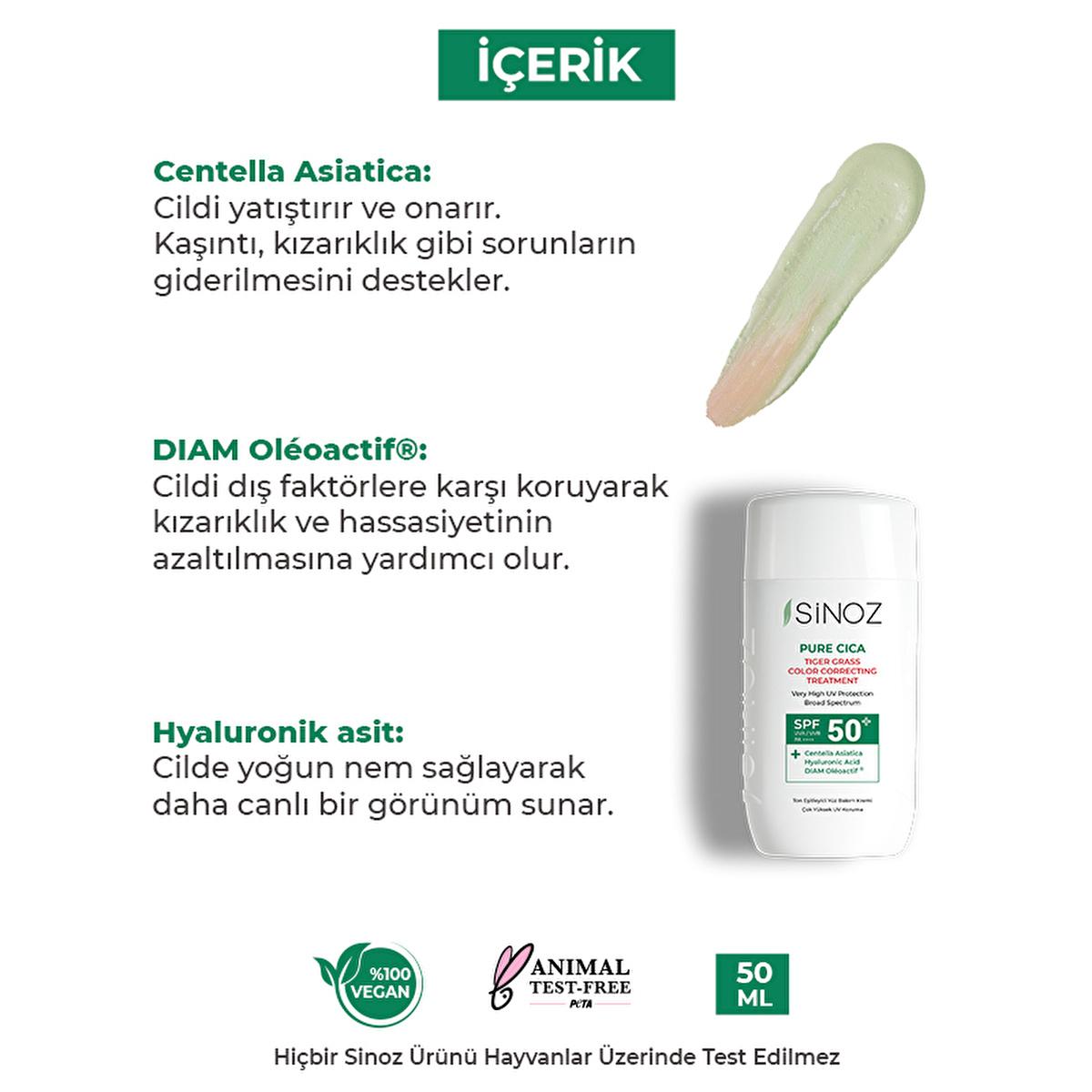 Sinoz Cica Tiger Grass Tinted Sunscreen SPF50+: Color Correcting, Redness Reducing Mineral Sunscreen with Hyaluronic Acid - Evens Skin Tone Sinoz Cica Tinted SPF50: Color Correcting, Redness Reducing tinted sunscreen, color correcting sunscreen, Cica sunscreen, tiger grass sunscreen, mineral sunscreen SPF50, redness reducing sunscreen, sunscreen for sensitive skin, tone evening sunscreen, Centella Asiatica sunscreen, hyaluronic acid sunscreen, SPF50, broad spectrum, redness, uneven skin tone, sensitive skin
