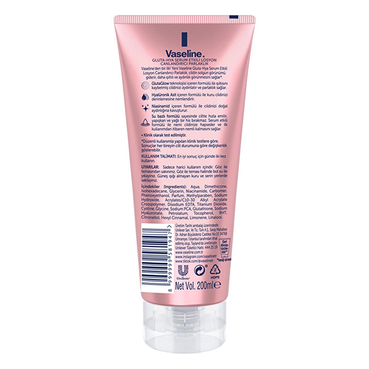 Vaseline Gluta-Hya Serum Etkili Canlandırıcı Vücut Losyonu - Moisturizing Body Lotion with Hyaluronic Acid &amp; GlutaGlow Technology Vaseline Gluta-Hya Serum Body Lotion - Hydrate &amp; Brighten Vaseline Gluta-Hya Serum Body Lotion, Moisturizing Body Lotion, Skin Brightening Lotion, Hyaluronic Acid Body Care, Dermatologically Tested Skincare, Hydrating Body Lotion, Brightening Body Care, GlutaGlow Technology, Niacinamide Enriched, Non-Greasy Moisturizer, Daily Skincare, Sensitive Skin Friendly, Radiant Skin, Dry S
