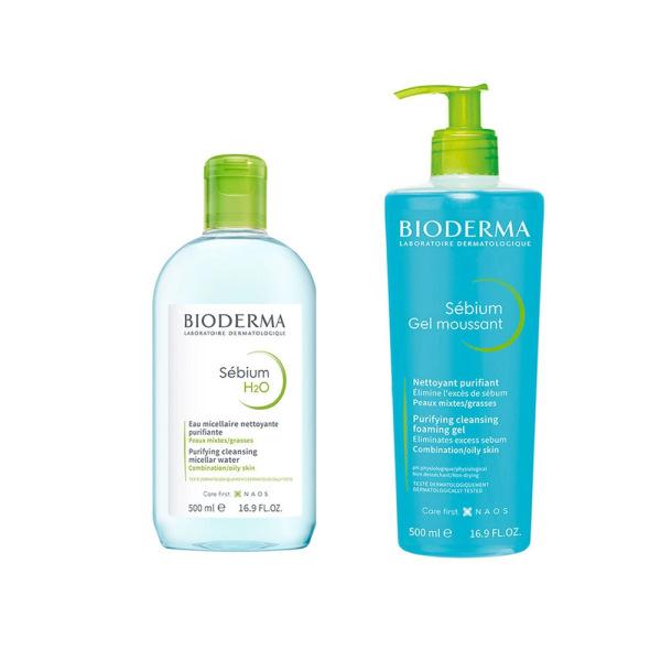 Bioderma Sebium Skincare Set for Oily Skin - Gentle Cleansing & Non-Comedogenic - Sebium H2O & Foaming Gel - Cleanser