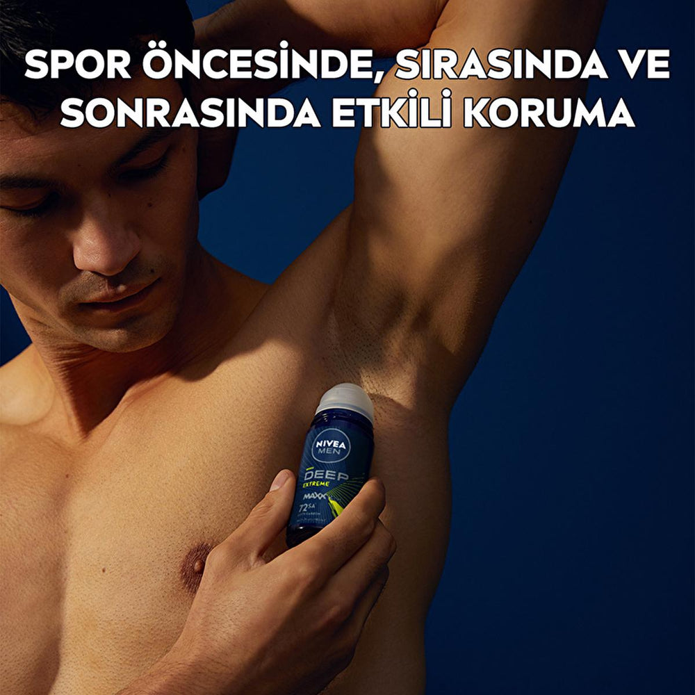 Nivea Men Deep Extreme Roll-on Deodorant for Active Men - Long Lasting Anti-Perspirant Protection, 72 Hours - Deodorant
