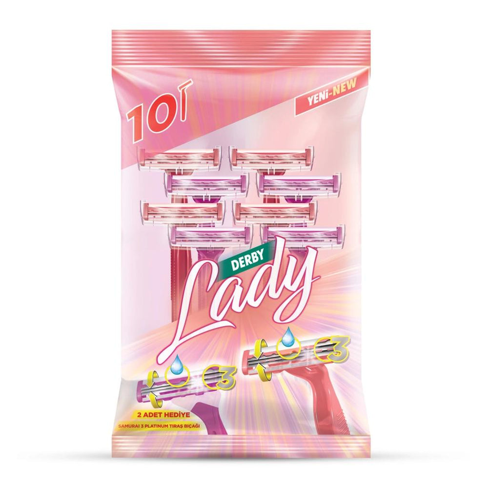 Derby Lady Neon Women's Disposable Razors for Smooth Skin 10 Count