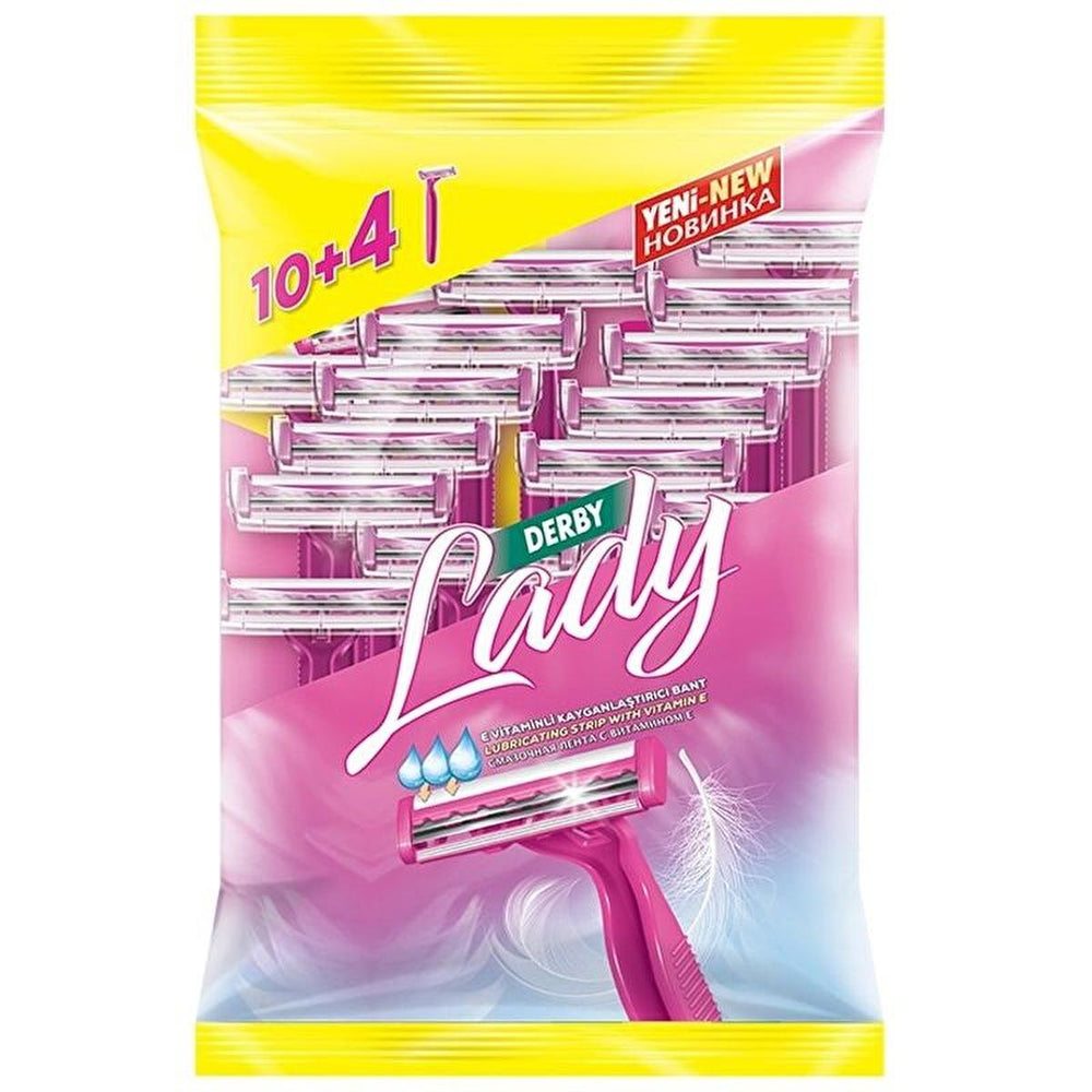 Derby Lady Women's Razors - Smooth Shaving Experience with 2-Bladed Moving Head & E Vitamin Enriched - Vitamin & Supplement