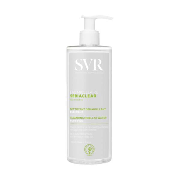 svr sebia clear micellar solution 400ml front view, svr sebia clear micellar solution in use, svr sebia clear micellar solution bottle SVR Sebiaclear Micellar Solution - Gentle Cleanser for Oily & Sensitive Skin | 400ml SVR Sebiaclear Micellar Solution 400ml - Oily & Sensitive Skin svr, micellar-solution, oily-skin, sensitive-skin, gentle-cleanser, face-cleanser, makeup-remover, non-comedogenic, skincare, ai-generated