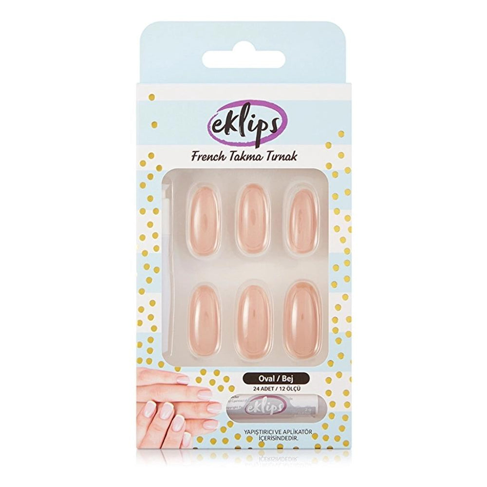 Eklips Beige Oval Press-On Nails for Instant Manicure 24-Pack