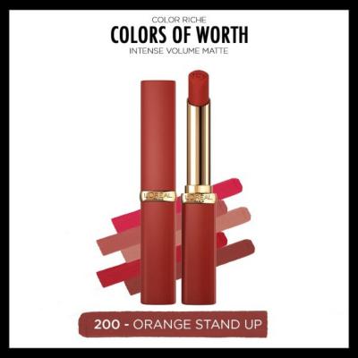 Loreal Paris Color Riche Colors Of Worth Intense Volume Matte Lipstick - 200 Orange Stand Up Loreal Paris Color Riche Matte Lipstick - Long Lasting & Moisturizing Loreal Paris Color Riche, Matte Lipstick, Hyaluronic Acid Lipstick, Long-lasting Lip Color, Moisturizing Lipstick, Lip Care, Cosmetics, Beauty Products, Makeup, Lip Color, Color Riche, Intense Volume, Matte Finish