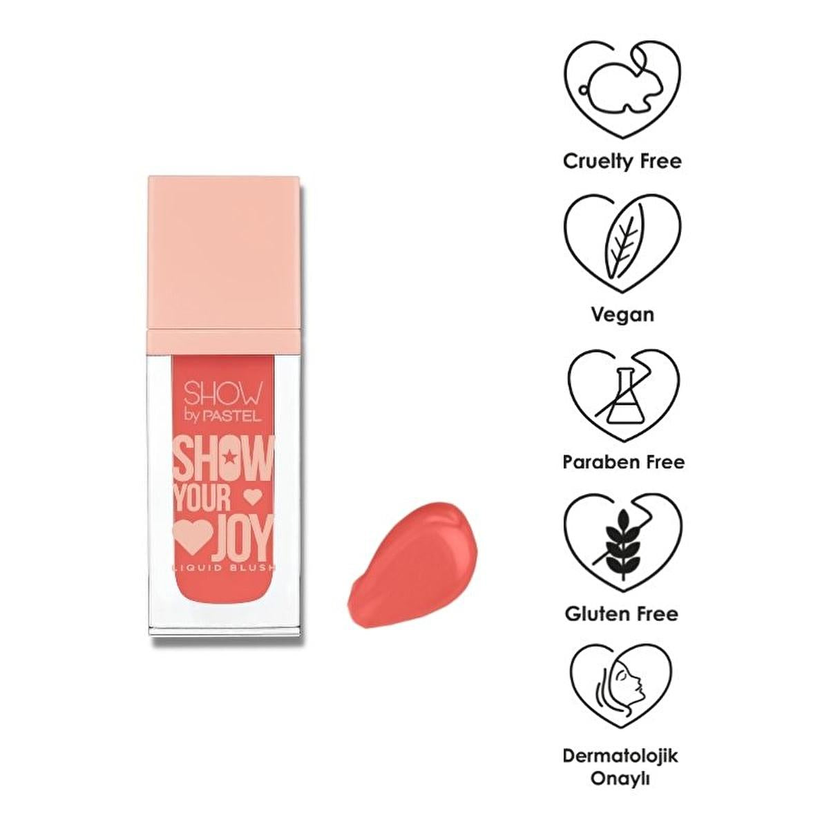 pastel-show-your-joy-liquid-blush-56, pastel-liquid-blush-in-7-colors, show-your-joy-blush-brush-application Pastel Show Your Joy Liquid Blush - 7 Beautiful Colors for All Skin Types | 0.14 oz Pastel Show Your Joy Liquid Blush 56 liquid-blush, pastel-cosmetics, vegan-makeup, cruelty-free, blush, makeup, gluten-free, paraben-free, show-your-joy, ai-generated