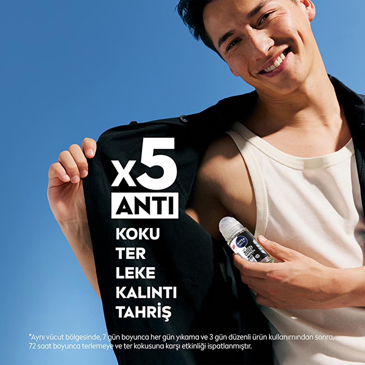 Nivea Men Deodorant - Nivea Men Erkek Roll-on Deodorant Black & White Invisible Original 50 ml - Long Lasting Anti-Perspirant Protection Nivea Men Deodorant - 72 Hour Protection Nivea Men Deodorant, Roll-on Deodorant for Men, Anti-perspirant Deodorant, Long-lasting Deodorant, Stain-free Deodorant, Men's Grooming, Personal Care, Deodorant for Active Men, Black & White Invisible Deodorant, 72-Hour Protection, Derma Active Protection, X5 Anti Formula, Dermatologically Tested, Men's Hygiene