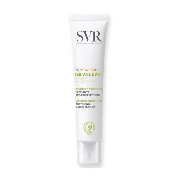 SVR Sebiaclear Krem SPF50+ Sunscreen Cream for Acne-Prone Skin - Matte Finish, Hydrating, 1.35 fl oz - Sunscreen