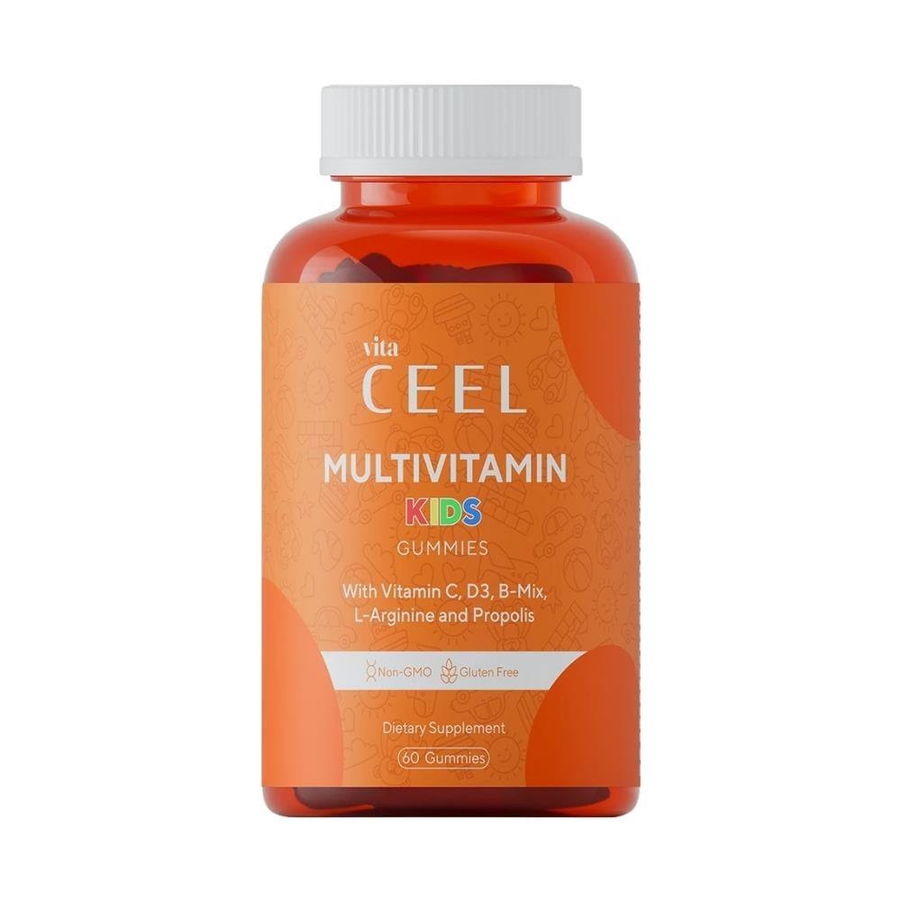 Vita CEEL Multivitamin Kids 60 Gummies - Orange Flavor, Supports Healthy Growth & Development Vita CEEL Multivitamin Kids Gummies - Supports Healthy Growth Multivitamin Gummies for Kids, Children's Vitamin Supplements, Chewable Vitamins for Children, Kids Nutrition Supplements, Pediatric Multivitamin, Vita CEEL, Orange Flavor, L-Arginine, Propolis, Vitamin A, Vitamin C, Vitamin D3, Zinc, Biotin, Kids Health Supplements, Nutritional Gaps, Healthy Growth & Development