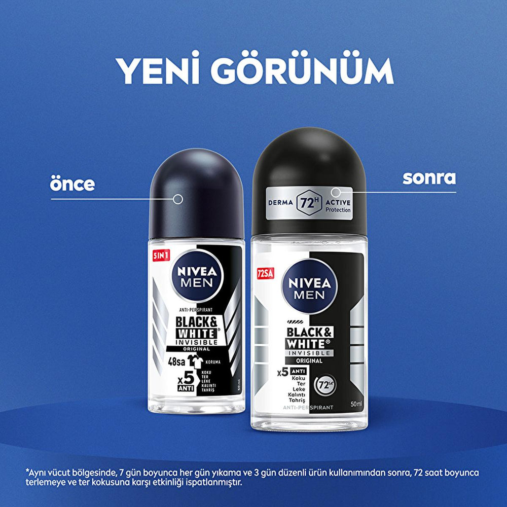 Nivea Men Deodorant - Nivea Men Erkek Roll-on Deodorant Black & White Invisible Original 50 ml - Long Lasting - view 5