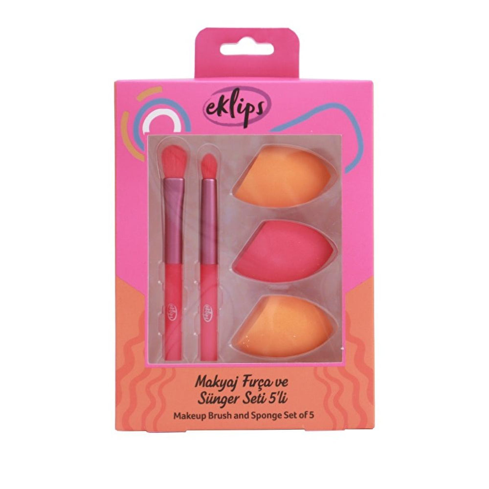 Eklips Makeup Brush and Sponge Set 5-Piece - Professional Makeup Tools for Foundation, Blush, Eyeshadow - Eyeshadow