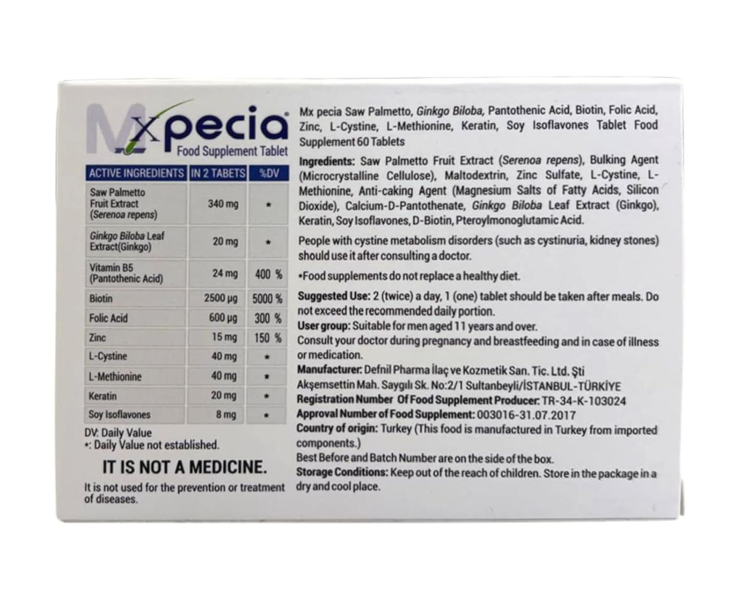 Xpecia For Men 60 Tablets front