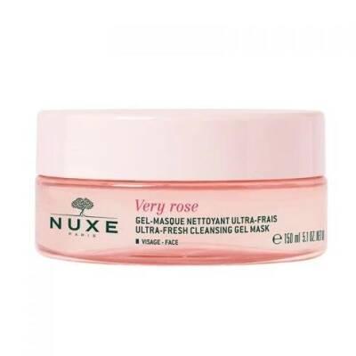 nuxe very rose cleansing jelly mask packaging, open nuxe very rose cleansing jelly mask showing texture, nuxe very rose cleansing jelly mask application on skin Nuxe Very Rose Cleansing Jelly Mask - Gentle Formula | 150 ml Nuxe Very Rose Cleansing Jelly Mask - 150 ml nuxe, cleansing-mask, jelly-mask, very-rose, sensitive-skin, skin-care, eco-friendly, botanical, hydrating, ai-generated