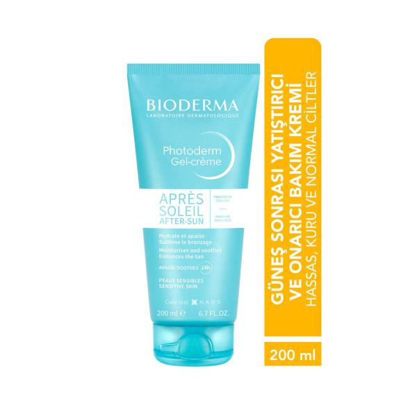 bioderma after sun gel-cream 200ml front view, bioderma after sun gel-cream ingredients, bioderma after sun gel-cream application Bioderma Photoderm After Sun Gel-Cream - 200ml Bioderma Photoderm After Sun Gel-Cream 200ml bioderma, after-sun, gel-cream, sensitive-skin, moisturizer, soothing, post-sun-care, hydration, ai-generated, skincare