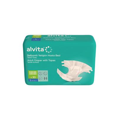 Alvita Adult Diapers L Size 30 Count - Comfortable Textile Surface Incontinence Care for Adults - Baby Care