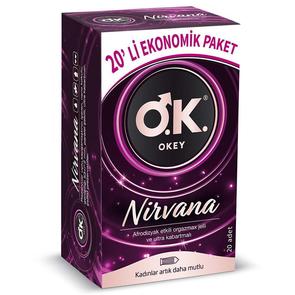 Okey Nirvana Ultra Ribbed Condoms - 20 Count | For Adults and Couples - Intimate Care