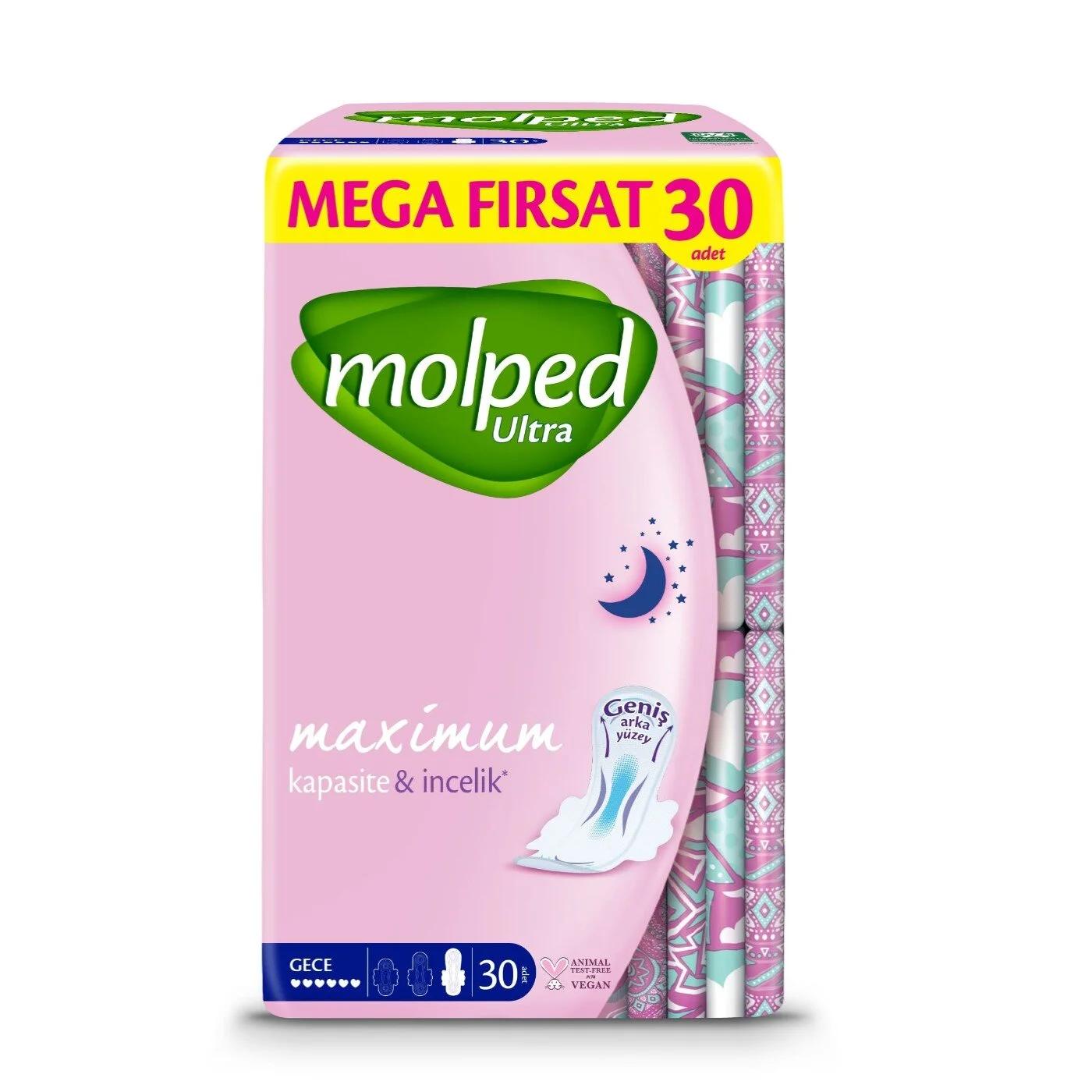 Molped Anatomical Mega Night Pads for Leak Protection 30 Count