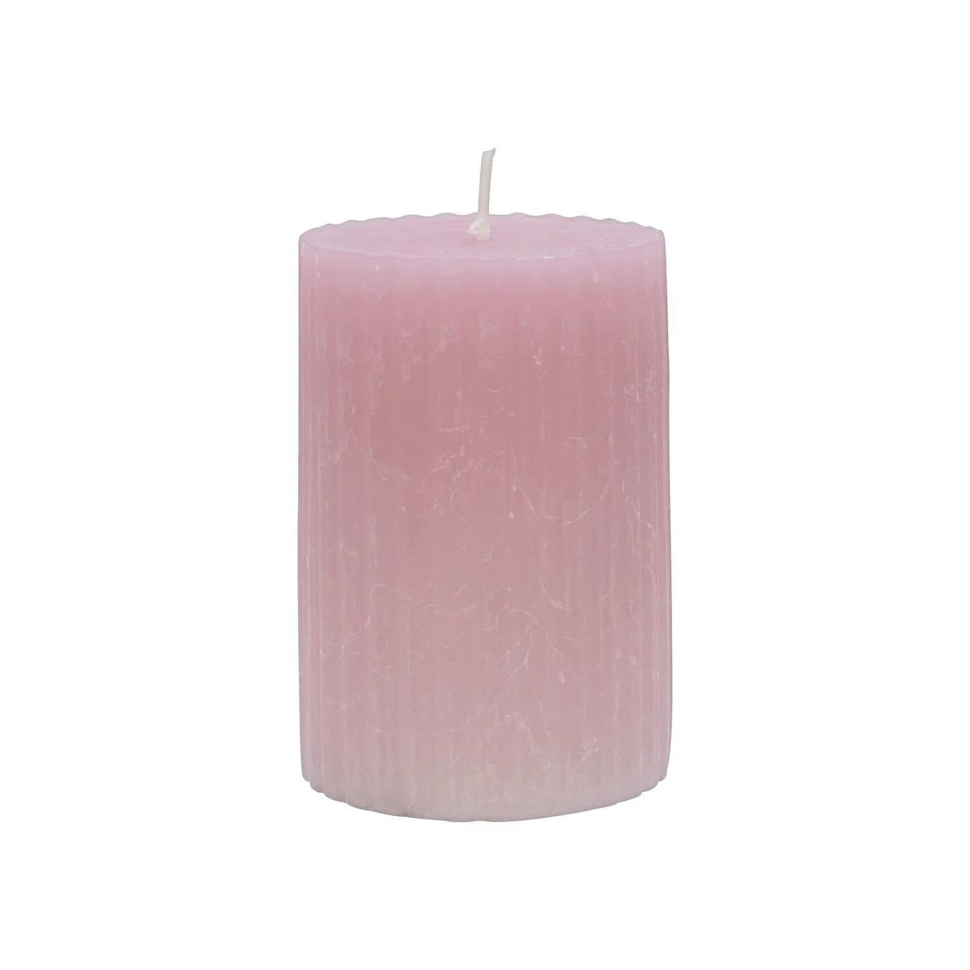 Rubin Licht Rustic Ribbed Pillar Candle in Rose Pink