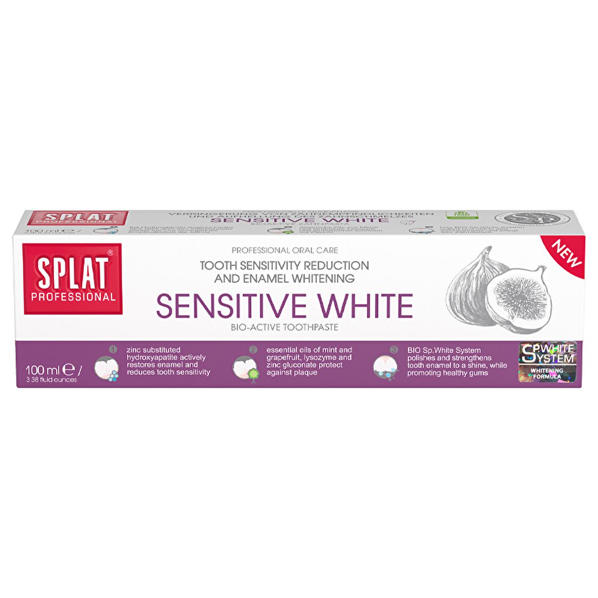 Splat Professional Sensitive White Toothpaste for Sensitive Teeth - Natural Whitening, Strengthens Enamel, SLES Free - 3.38 fl oz Splat Sensitive White Toothpaste - Natural &amp; Gentle Oral Care sensitive toothpaste, natural toothpaste, whitening toothpaste, SLES free toothpaste, paraben free oral care, tooth enamel strengthening, oral care, sensitive teeth, natural ingredients, gentle toothpaste, eco-friendly toothpaste, healthy smile, whitening, stain removal, plaque prevention, Zinc Gluconate, Lysozyme, Pep