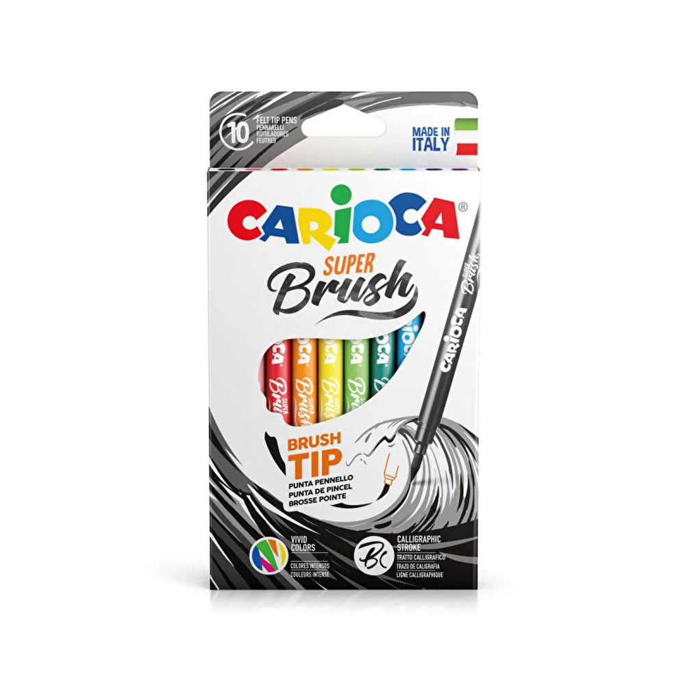 Carioca Super Brush Keçeli Boya Kalemi 10'lu - Washable Ink Brush Pens for Artistic Designs - Hair Accessories