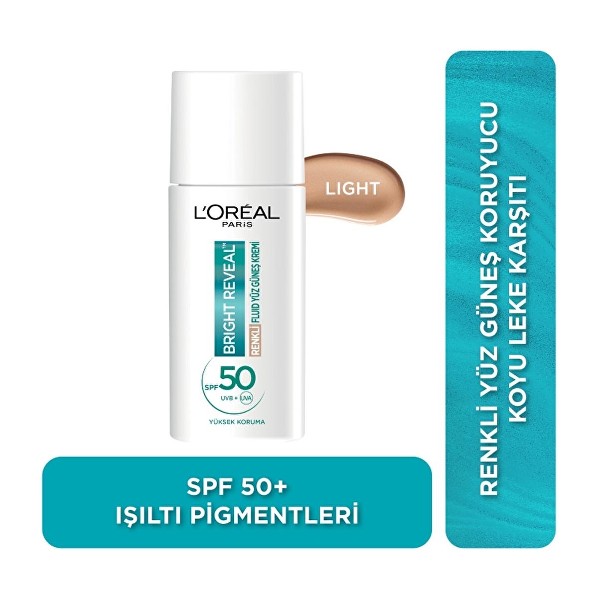 Loreal Paris Bright Reveal SPF 50+ Anti-Dark Spot Colored Fluid Daily Face Sunscreen 50ml - Light Loreal Paris Bright Reveal SPF 50+ Face Sunscreen - Light face sunscreen, SPF 50+ sunscreen, anti-dark spot facial care, daily UV protection for face, colored sunscreen for light skin, non-greasy sunscreen, sunscreen for sensitive skin, skincare, anti-aging, dark spot correction, daily facial protection