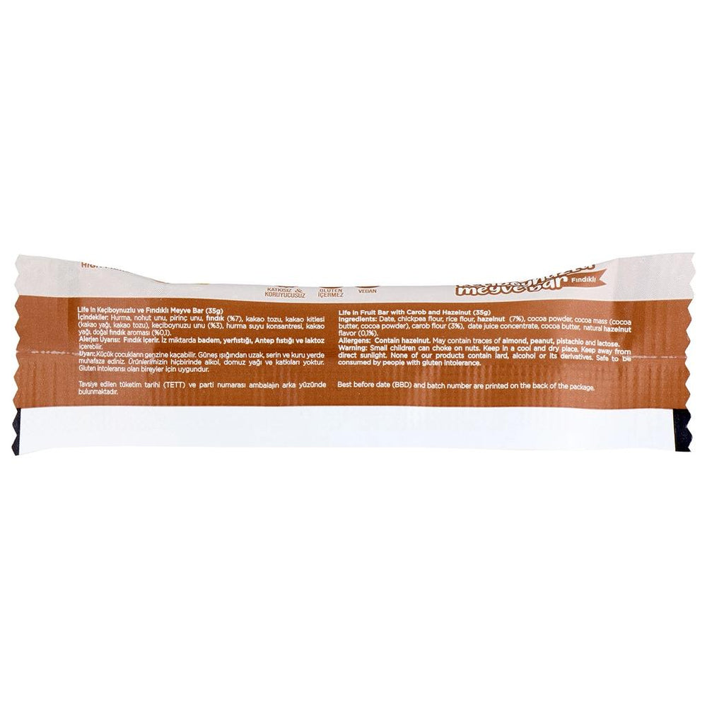 Life In Carob & Hazelnut Fruit Bar Healthy Snack 35g