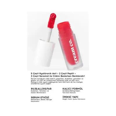 cream co glow tint in deep red, swatch of cream co glow tint 501, cream co glow tint packaging deep red Cream Co. Glow Tint Lip Cheek Eyes - 501 Deep Red Cream Co. Glow Tint - 501 Deep Red cream-co, glow-tint, lip-cheek-eyes, makeup, multi-functional, skincare, hyaluronic-acid, vegan, ai-generated, deep-red