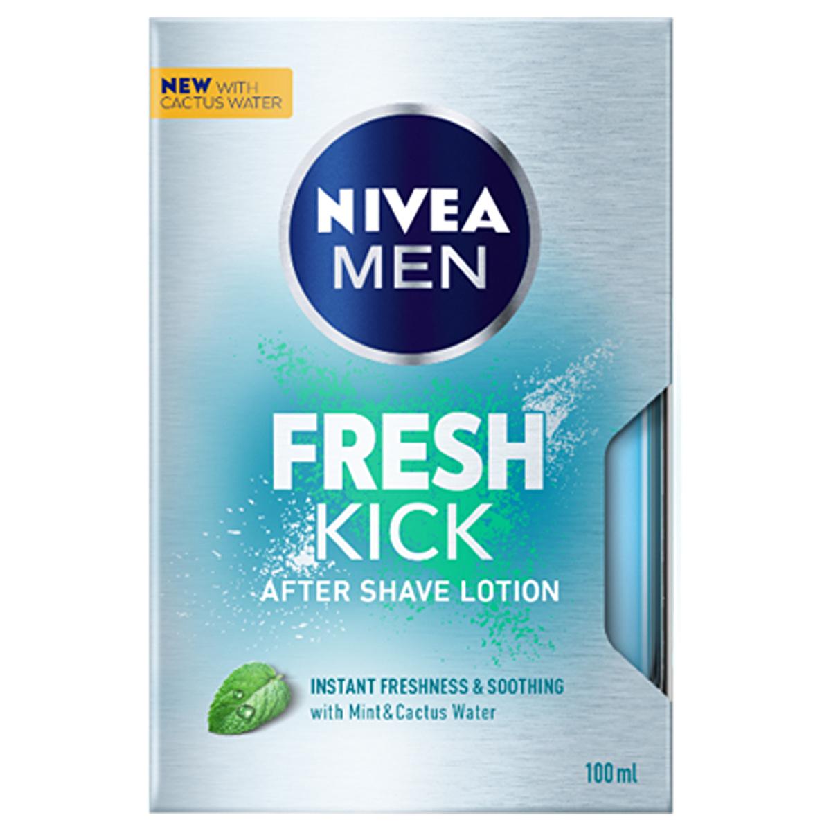 nivea men cool kick after shave lotion bottle, nivea after shave lotion application on skin Nivea Men Cool Kick After Shave Lotion - Refreshing Relief for Men | 3.38 fl oz Nivea Men Cool Kick After Shave Lotion 100 ml nivea, after-shave-lotion, men, cool-kick, skin-care, shaving-accessories, soothing, fast-absorbing, grooming, ai-generated